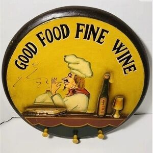 Vintage 3D hand painted sign “GOOD FOOD FINE WINE”